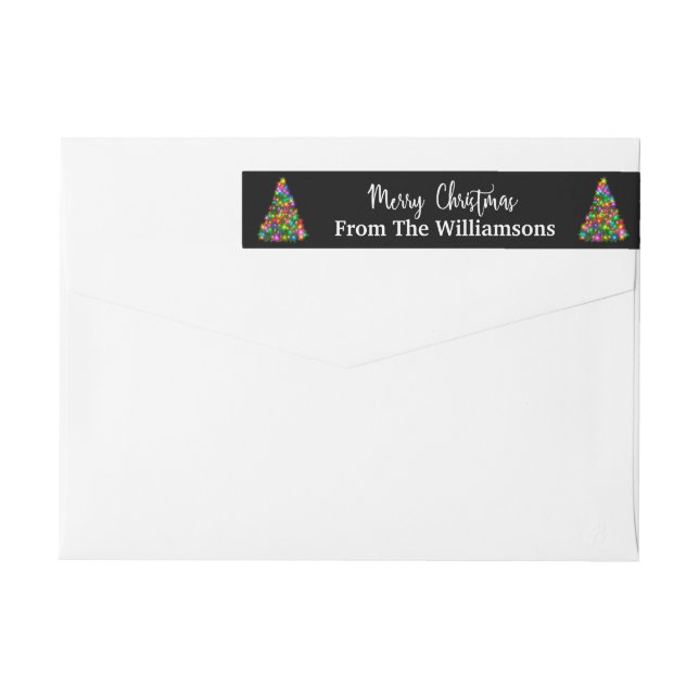 Colourful Merry Christmas Trees Return Address Wrap Around Label (Back)