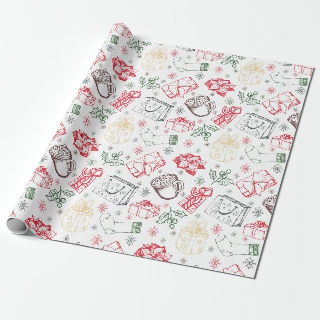 Colourful Merry christmas  vintage style pattern Wrapping Paper (Unrolled)