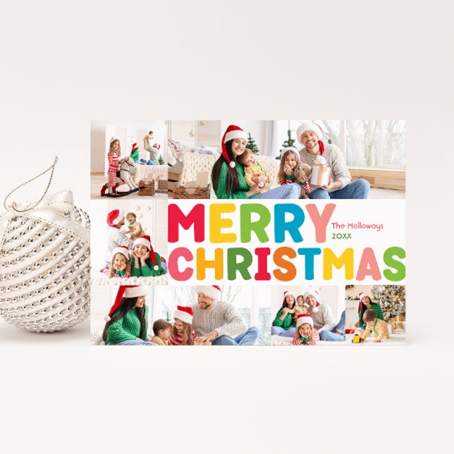 Colourful Merry Christmas Year In Review 6 Photo Holiday Card (Creator Uploaded)