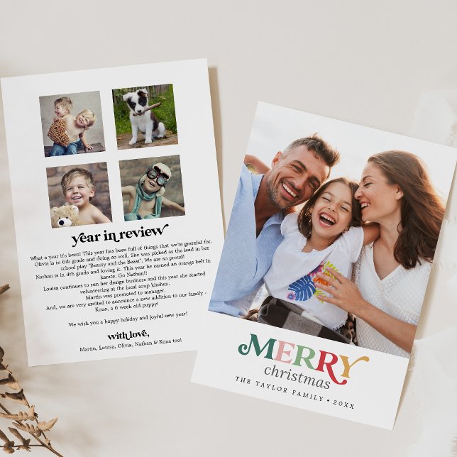 Colourful Merry Christmas Year In Review Portrait Holiday Card (Creator Uploaded)