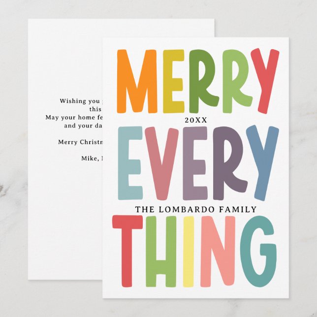 Colourful Merry Everything Inclusive NON-PHOTO cut Holiday Card (Front/Back)