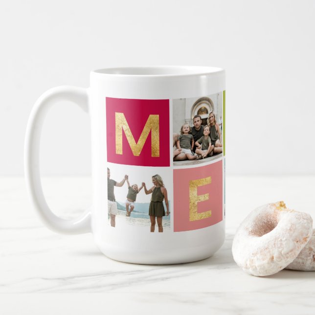 Colourful Merry Multi Photo Holiday Photo Mug (With Donut)