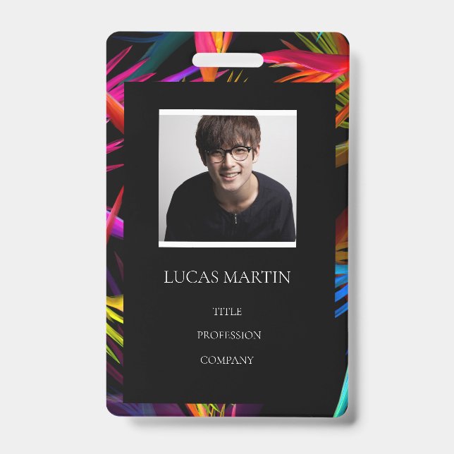 Colourful Messy Black Base Photo Employee Name ID Badge (Front)