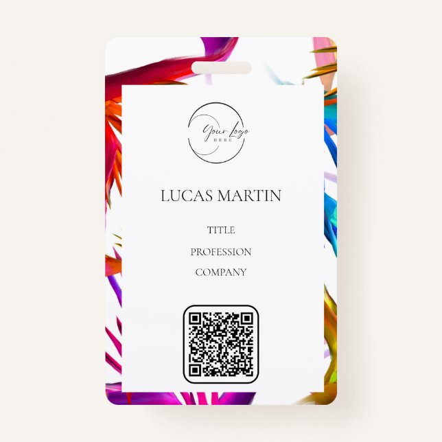 Colourful Messy Tropical Employee Name ID Badge (Front)