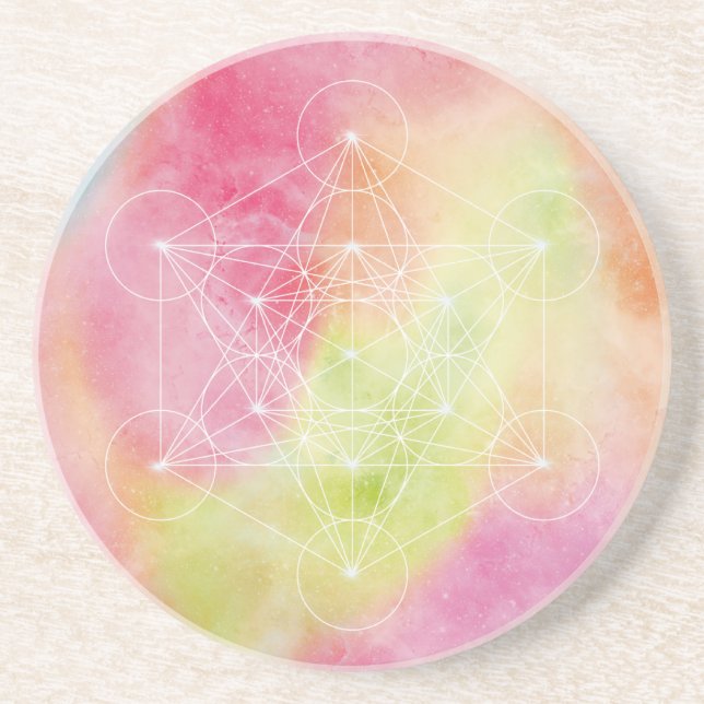 Colourful Metatron’s Cube Sacred Geometry Coaster (Front)