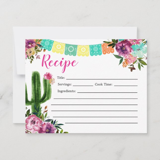 Colourful Mexican Bridal Shower Recipe Card (Front)