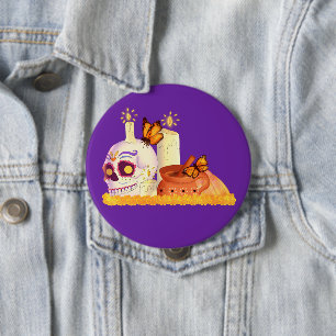 Colourful Mexican Day Of The Dead Sugar Skull  10 Cm Round Badge