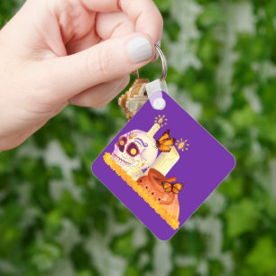 Colourful Mexican Day Of The Dead Sugar Skull  Key Ring
