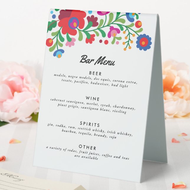 Colourful Mexican Embroidery Bar Menu Table Tent S (In SItu (Wedding))