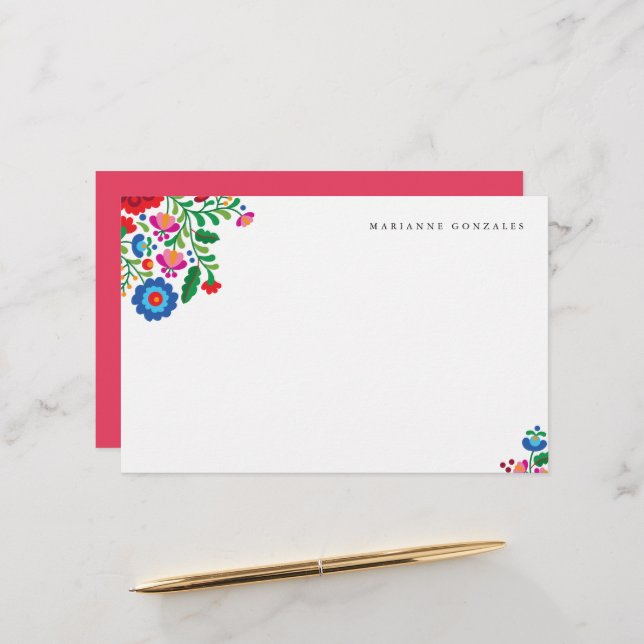 Colourful Mexican Embroidery Custom Name Stationer Stationery (Front/Back In Situ)