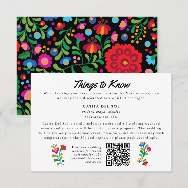 Colourful  Mexican Embroidery Folk Art Info Card (Front/Back)