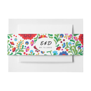 Colourful Mexican Embroidery Monogram Wedding Invitation Belly Band