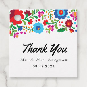 Colourful Mexican Embroidery Thank You Wedding Favour Tags
