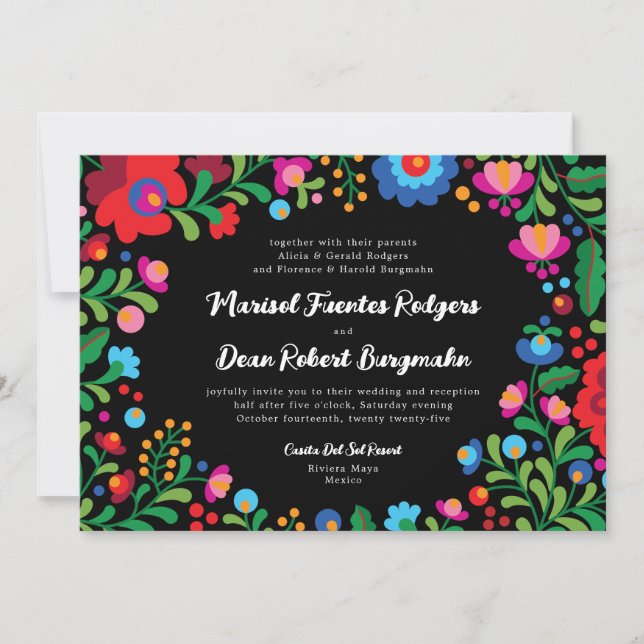 Colourful Mexican Embroidery Wedding Invitation (Front)