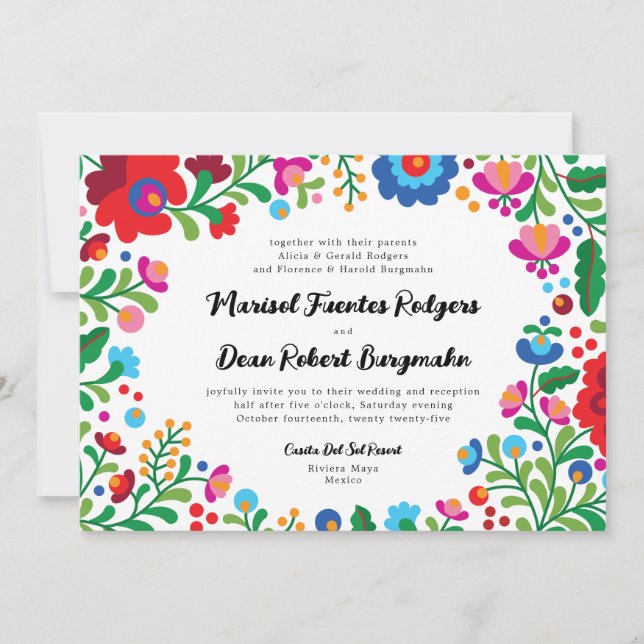 Colourful Mexican Embroidery Wedding Invitation (Front)