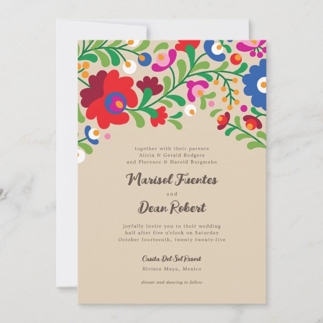 Colourful Mexican Embroidery Wedding Invitation (Front)