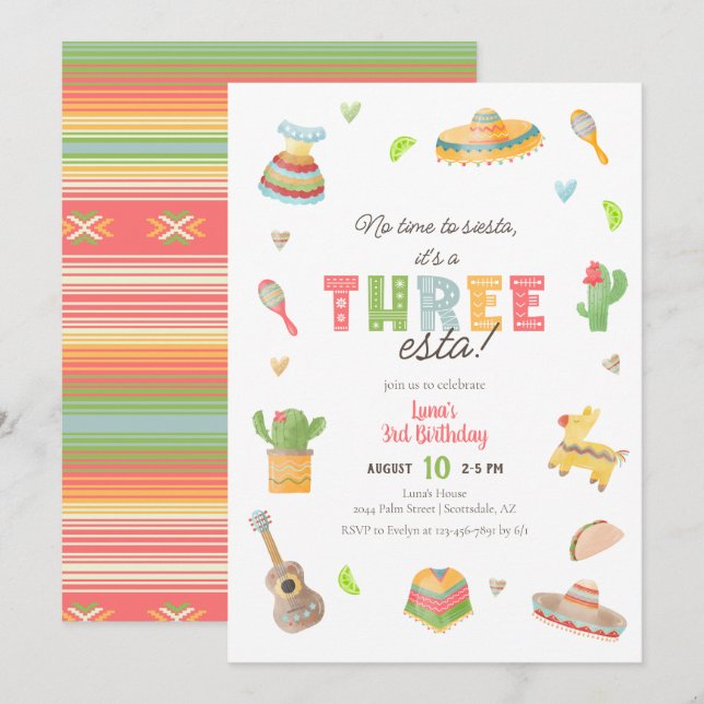 Colourful Mexican Fiesta 3rd Birthday Invitation (Front/Back)