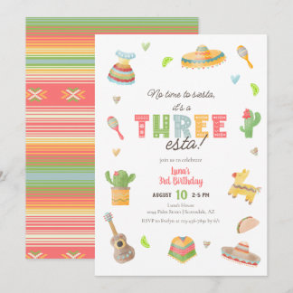 Colourful Mexican Fiesta 3rd Birthday Invitation