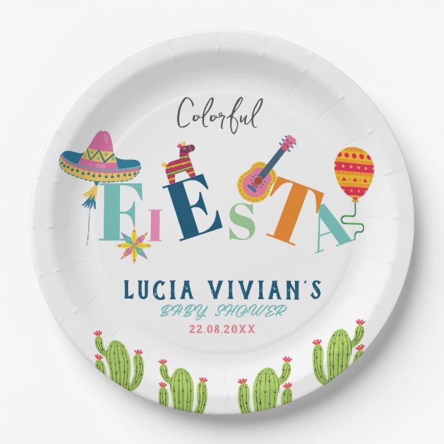 Colourful Mexican Fiesta Baby Shower Party Paper Plate (Front)