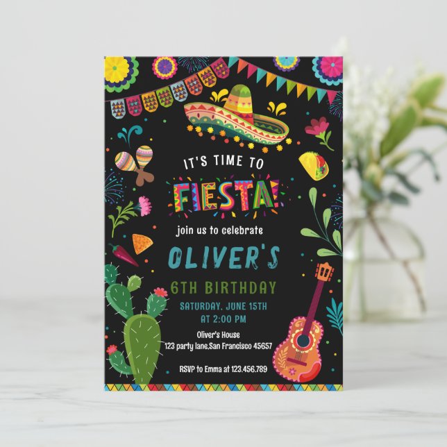 Colourful Mexican Fiesta Birthday Invitation (Standing Front)