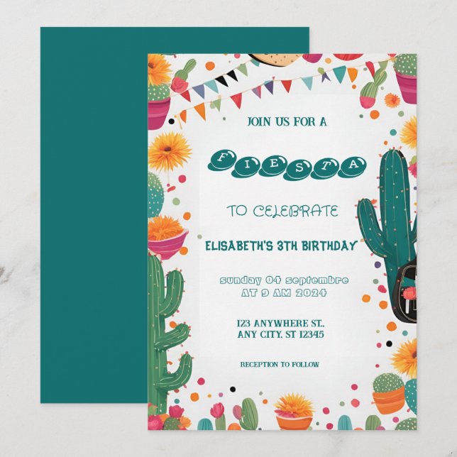 Colourful Mexican Fiesta Birthday  Invitation (Front/Back)
