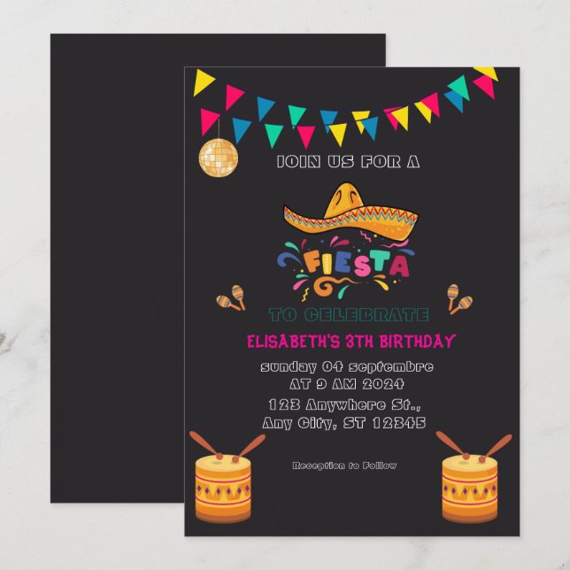 Colourful Mexican Fiesta Birthday  Invitation (Front/Back)