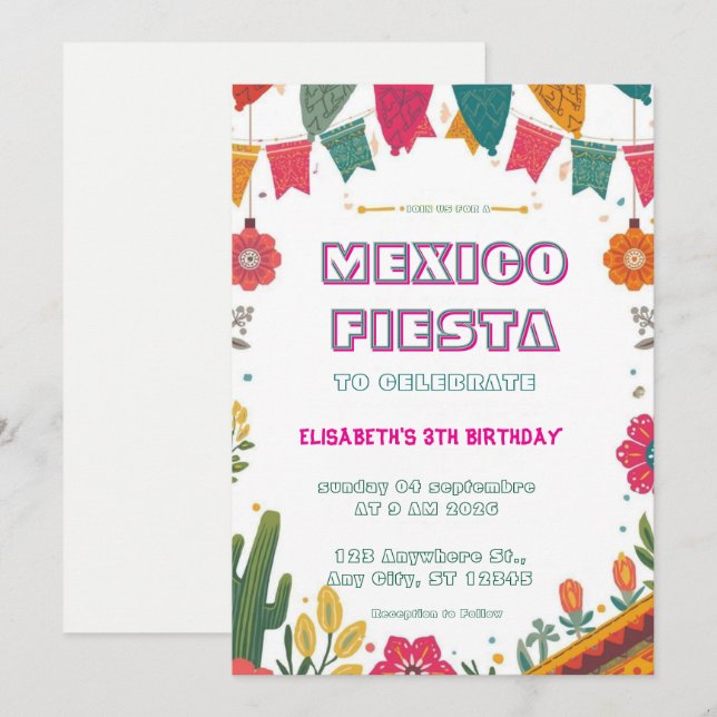 Colourful Mexican Fiesta Birthday  Invitation (Front/Back)