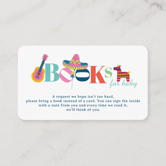 Colourful Mexican Fiesta Books for Baby Shower Enclosure Card (Front)