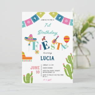 Colourful Mexican Fiesta Cactus 1st Birthday Invitation