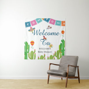 Colourful Mexican Fiesta Cactus Baby Shower Tapestry