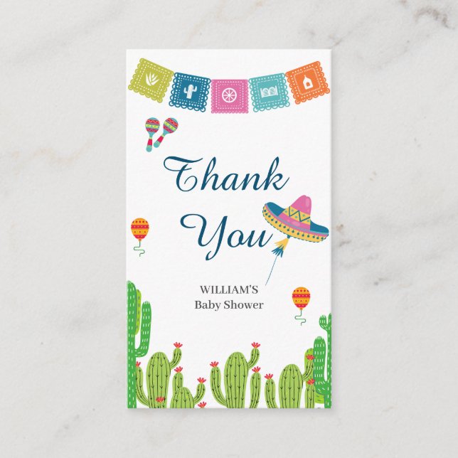 Colourful Mexican Fiesta Cactus Birthday Thank You Enclosure Card (Front)
