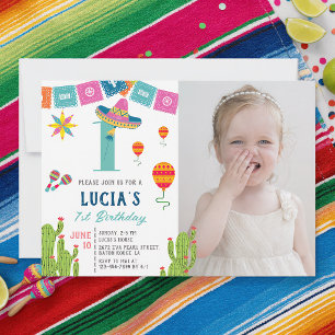 Colourful Mexican Fiesta Cactus Photo 1st Birthday Invitation