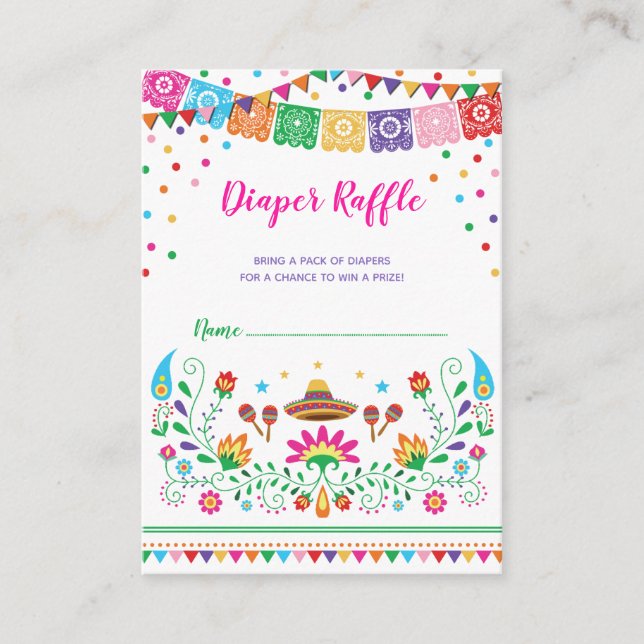 Colourful Mexican Fiesta Diaper Raffle Baby Shower Enclosure Card (Front)