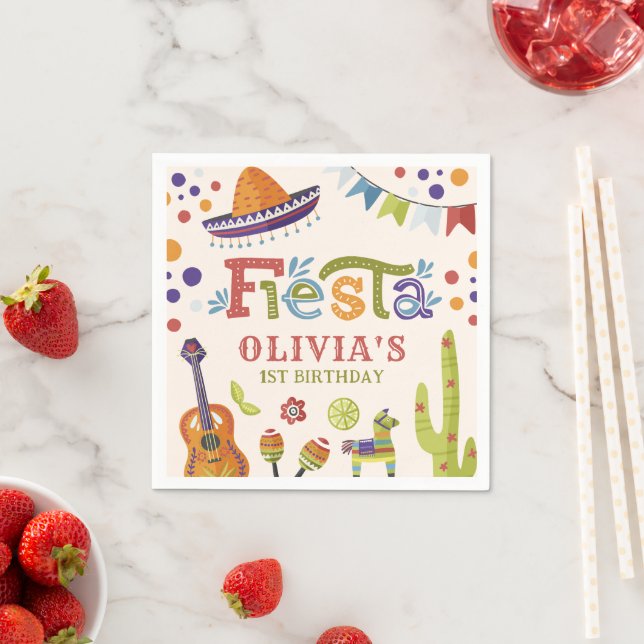 Colourful Mexican Fiesta First Birthday Napkin (Insitu)