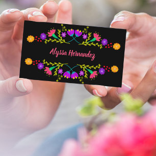 Colourful Mexican Fiesta Floral Black Business Car Business Card
