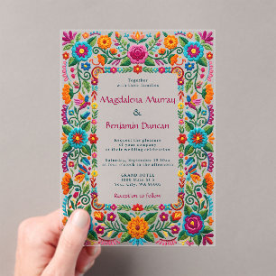 Colourful Mexican Fiesta Floral Embroidery Wedding Acrylic Invitations