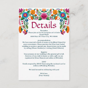 Colourful Mexican Fiesta Floral Embroidery Wedding Enclosure Card