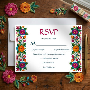 Colourful Mexican Fiesta Floral Embroidery Wedding RSVP Card