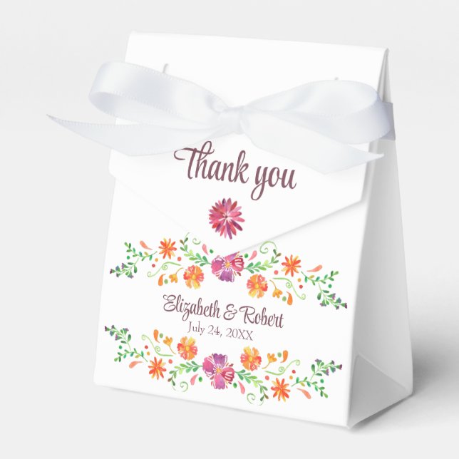 Colourful Mexican Fiesta Floral Wedding Favour Box (Front Side)