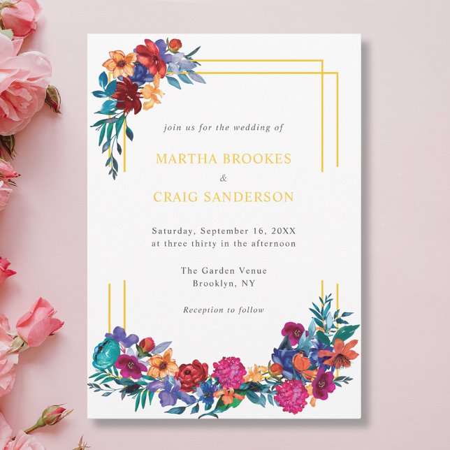 Colourful Mexican Fiesta Flower Wedding Invitation (Creator Uploaded)