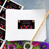 Colourful Mexican Fiesta Flowers Black Address