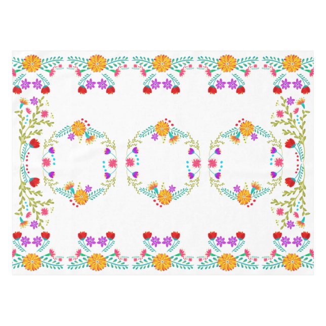 Colourful Mexican Fiesta Flowers on White Tablecloth (Front (Horizontal))