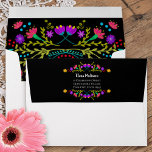 Colourful Mexican Fiesta Flowers Return Address Envelope<br><div class="desc">Personalise these pretty Mexican fiesta themed envelopes with your return address. Inside of this cheerful envelope you will find an explosion of Mexican fiesta flowers in a multitude of colours on a black background. If you prefer the entire envelope to be black, you can choose that in the product options....</div>