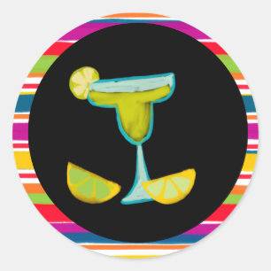 Colourful Mexican Fiesta Margarita Striped Classic Round Sticker