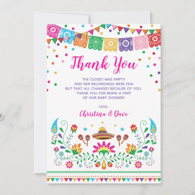 Colourful Mexican Fiesta Nacho Average Baby Shower Thank You Card (Front)