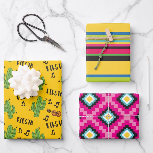 Colourful Mexican Fiesta Pattern Wrapping Paper Sheet (Front)