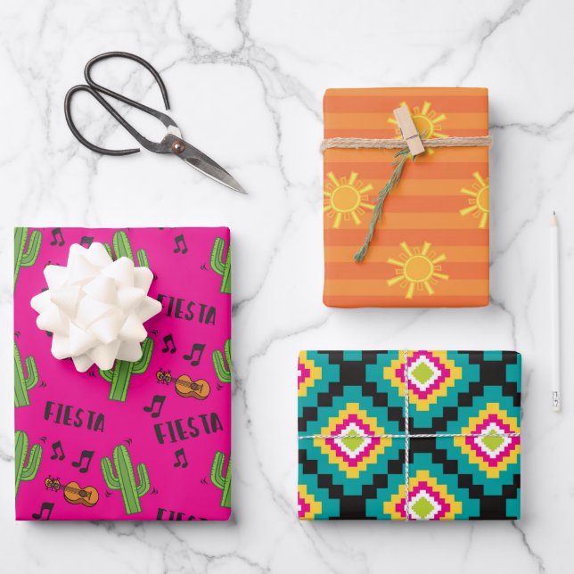 Colourful Mexican Fiesta Pattern Wrapping Paper Sheet (Front)
