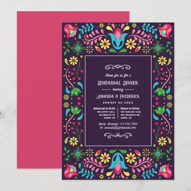 Colourful Mexican Fiesta Rehearsal Dinner Invitation (Front/Back)