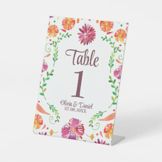 Colourful Mexican Fiesta Wedding Table Number  Pedestal Sign
