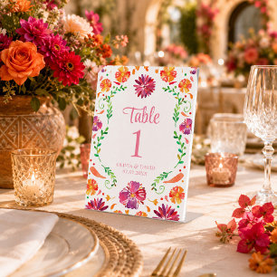 Colourful Mexican Fiesta Wedding Table Number Pedestal Sign